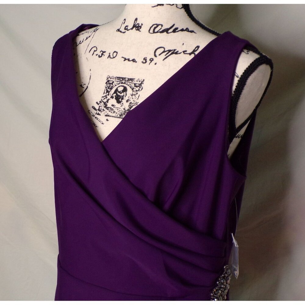 🆕ALEX EVENINGS Side Ruched Embellished Cocktail Dress Purple 14 - Picture 11 of 11